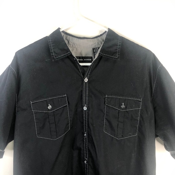 Michael Brandon black short sleeve button down shirt L - Picture 2 of 9